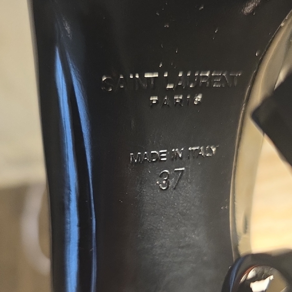 Saint Laurent Glossy Black Heels with Iconic Logo Heel - Picture 6 of 9